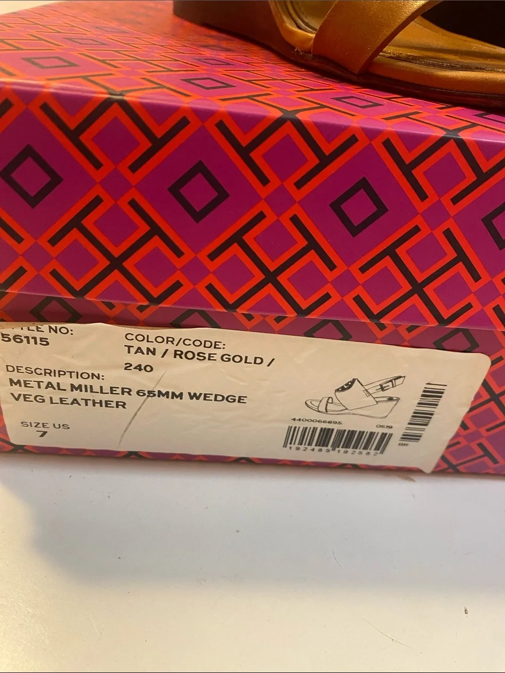 Tory Burch Cognac Leather Logo Sligback Wedge Sandals Sz 7